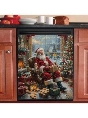 Festive Christmas Dishwasher Cover Magnet - Santa & Tree Design, 23x26 Inch